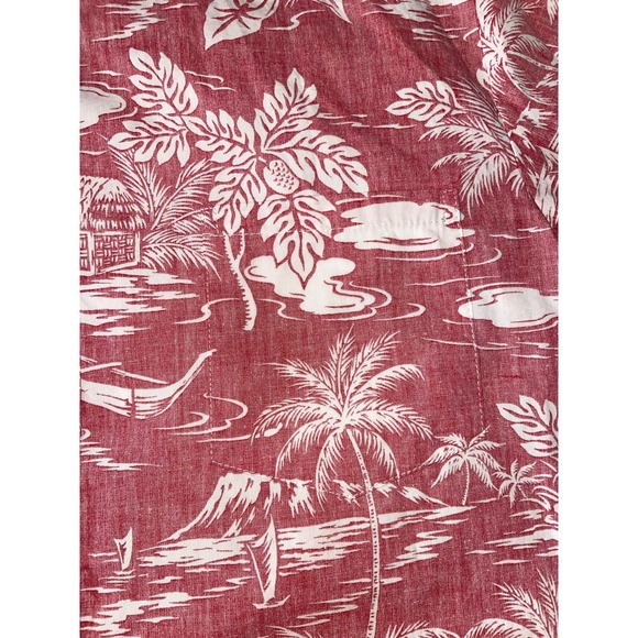Mens Two Palms Made in Hawaii Vintage Faded Red White Tropical Hawaiian Shirt XL - Picture 2 of 7